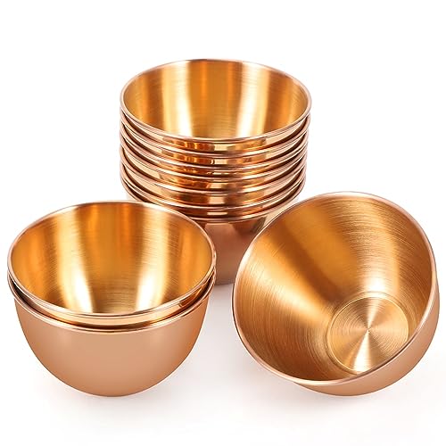 10 Pack 3.3inch Stainless Steel Sauce Dishes Mini Individual Saucers Bowl Round Seasoning Dishes Sushi Dipping Bowl Appetizer Plates, Champagne Gold - color: Champagne Gold x 10