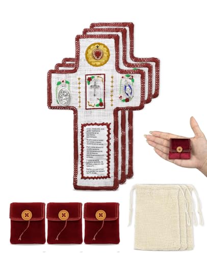 Onism Spanish Pocket Prayer Quilt with Cross, Catholic Gift, 3 Pack Red - color: 3pcs Red – Small (No Pocket)
