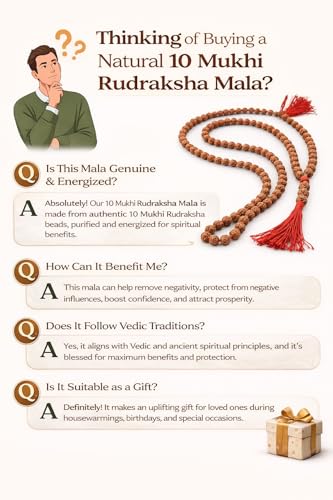 10 Mukhi Rudraksha Mala (108 Small Beads) – Original Certified Rudraksha Necklace for Men & Women – Spiritual Japa Mala for Protection, Positive Energy & Meditation