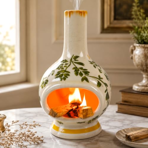 MOUGIGI Palo Santo Burner with Chimney-Ceramic Incense Holder for Sage,Cone - color: Vines-green