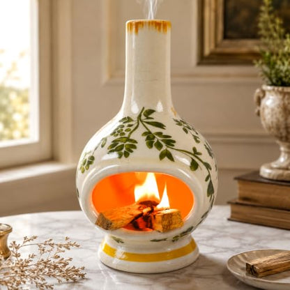 MOUGIGI Palo Santo Burner with Chimney-Ceramic Incense Holder for Sage,Cone - color: Vines-green