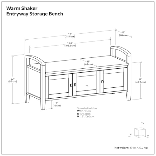 SIMPLIHOME Warm Shaker Storage Bench and Cabinet Set in Light Golden Brown - color: White