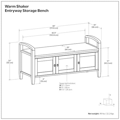 SIMPLIHOME Warm Shaker Storage Bench and Cabinet Set in Light Golden Brown - color: White