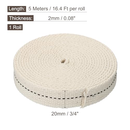 MECCANIXITY Oil Lamp Wick 20mm(13/16") Flat Wide 16.4 Foot Cotton Lanterns Wick with Black Stitch for Kerosene Burner Lighting, 1 Roll - color: Black, size: 20mm(13/16")