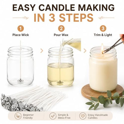 Newwiee 1000 Pcs Cotton Candles Wicks 6" Pre-Waxed Candle Wick for Candle Making DIY, Thick, with Base