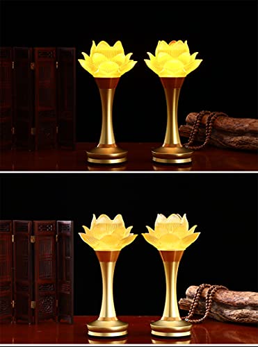 1 Pair - LED Glazed Lotus Buddhist Lamp USB Rechargeable - 8 inches - color: Golden, size: 8 inches