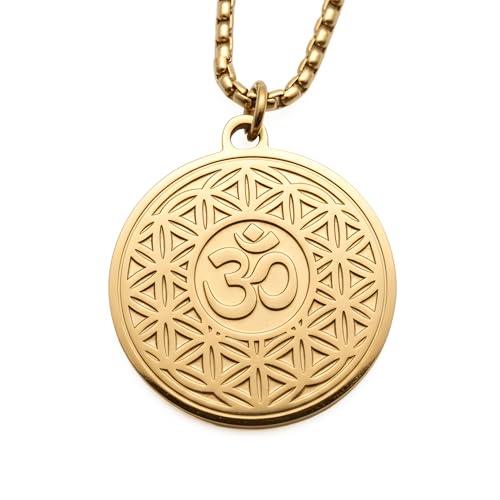 1" Stainless Steel Necklace Charms | Third Eye Vision | Peace Symbol | Finding Your Self | Yin & Yang | Moon Cat | Turtle Power | Flower of Life | | OM | Mystical Spiritual Protection, for Men & Women - style: OM Flowering Gold