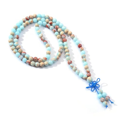108 Mala Beads Stretch Bracelet 6mm Natural Gemstone Prayer Beaded Necklace - color: Blue Imperial Jasper