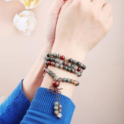 AD Beads 6mm 8mm 108 Prayer Mala Jasper Elastic Bracelet - Handmade Yoga Meditation Healing Power Energy Gifts for Unisex Adult. - color: African bloodstone(Strengthen the body)