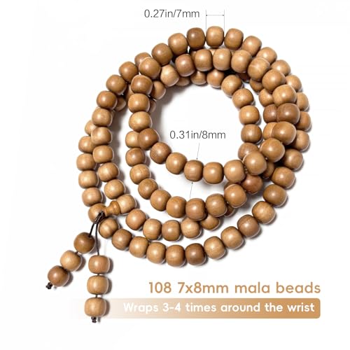 108 Mala Bead Bracelets, Authentic White Sandalwood Bead Necklace - size: 7x8mm beads