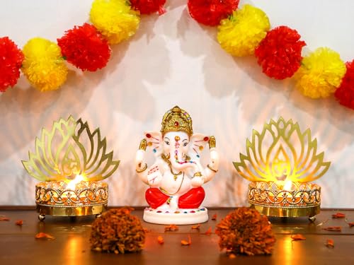 alikiki Polystone Lord Ganesha Statue - 5”H Hindu God Ganpati Idol for Pooja Mandir Home Office Decor Ganesh Murti Temple Altar Shrine Puja Item Indian Spiritual Gifts