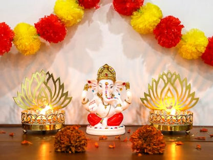 alikiki Polystone Lord Ganesha Statue - 5”H Hindu God Ganpati Idol for Pooja Mandir Home Office Decor Ganesh Murti Temple Altar Shrine Puja Item Indian Spiritual Gifts