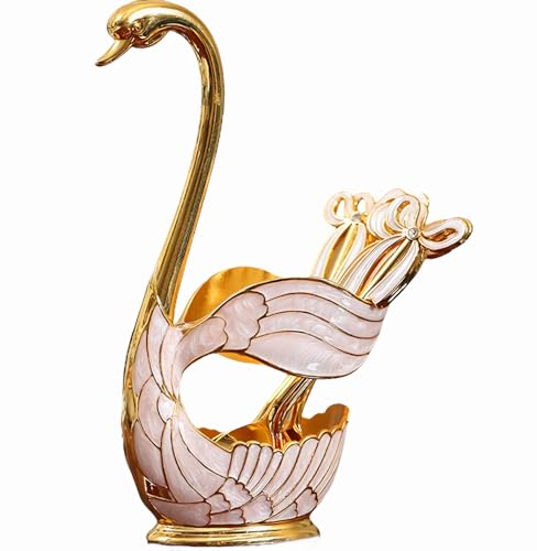 Decorative Gold Swan Base Holder with 6pcs Coffee Spoon Set - Creative Dessert Spoons,Gold - size: Gold Spoon-A