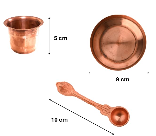 Traditional Indian Panch Patra Lota Prasad Plate with Achmani Spoon Pooja Utensils Accessory Item Articles for Mandir Temple Festival Pooja Purpose Religious Occasions(Panchpatra Set-3 Pcs) - color: Panchpatra Set-3 Pcs