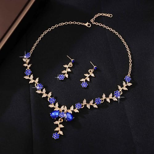 Kamirola Tiaras and Crowns for Women,Tiaras Earrings Necklace, Crystal Bridal Jewelry Set, Costume Party Halloween Prom Pageant Jewelry for Women(TR45) - color: Gold Blue