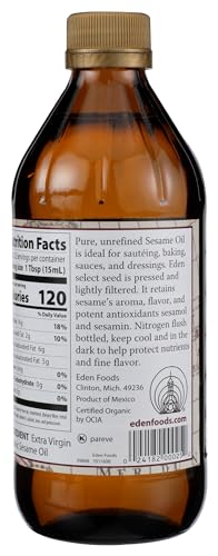 Eden Organic Sesame Oil, Unrefined, Extra Virgin, Traditionally Pressed, 16 fl oz Glass Bottle