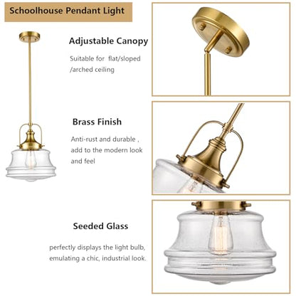 DEYNITE Modern Gold Kitchen Schoolhouse Pendant Light Seeded Glass Shade - color: Gold, size: Seeded glass