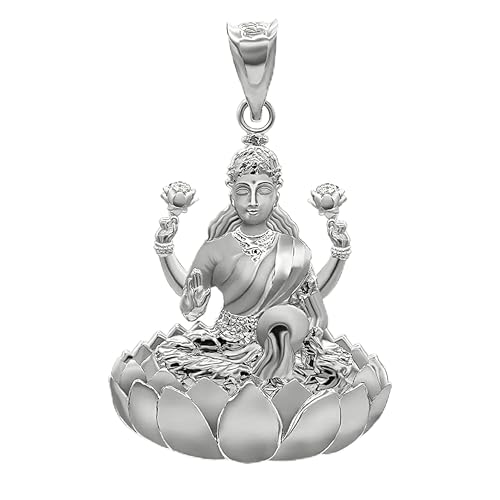 Claddagh Gold .925 Sterling Silver Hindu Goddess Lakshmi (Luxmi) Pendant Necklace with Rolo Chain and Pendant only - style: Pendant + 18" Chain