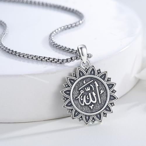 Coexist Necklace 925 Sterling Silver Yin Yang/Star of David Pendant World Religions Harmony Necklace Religion Jewelry Gift for Men - style: Allah