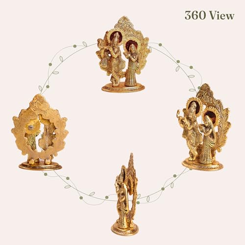 The Fine Living Co. Radha Krishna Idol Statue, Gold Polished Figurine - style: Radha Krishna Idol