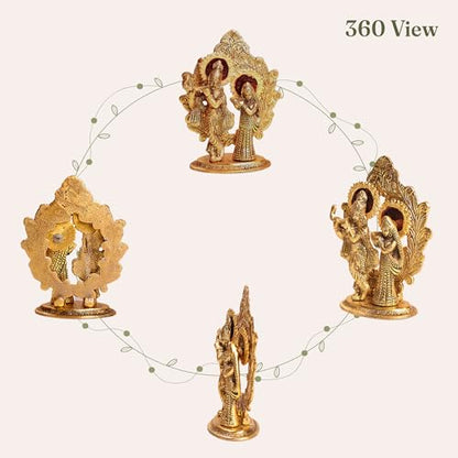 The Fine Living Co. Radha Krishna Idol Statue, Gold Polished Figurine - style: Radha Krishna Idol