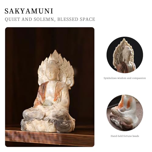 Shakyamuni Buddha Statue - Hand-Painted Resin Sculpture with Mandala Halo & Lotus Throne for Meditation, Zen Altar, Home Office Decor
