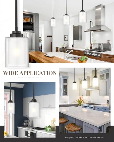 TENGXIN Matte Black Pendant Lights Kitchen Island, Dual Glass Shade - color: Matte Black, Dual Glass, size: 4"