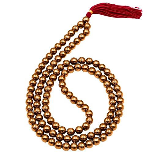 Amazing Gemstone Japa Mala 108 Prayer Beads Necklace and Wrist Mala Bracelet for Meditation - color: Copper Hematite, size: Without Knots