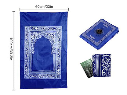 1 Piece Prayer Mat, Musilm Prayer Mat, Polyester Prayer Rug, Portable Travel Prayer Mat, Travel Prayer Rug with Compass, for Muslim Prayer, Ramadan(Blue, 60CMx100CM)