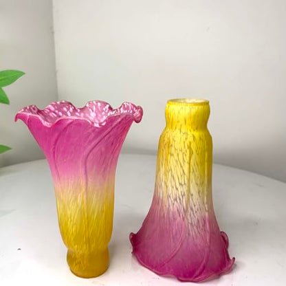Bieye LS12 Lily Flower Blown Glass Lampshade (Yellow Pink, Opening I.D. 1.26" x O.D. 1.5") - color: Yellow Pink, size: Large I.D. 1.26" x O.D. 1.5"