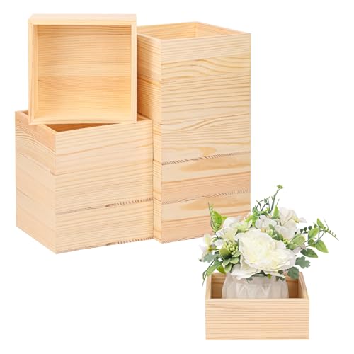 10 Pack 6 x 6 Inches Unfinished Wooden Boxes, Small Unfinished Square Wood Box Bulk, Small Wooden Box for DIY, Jewelry Storage, Home Decor, Succulent Plant Pot - size: 10 Pack 6 x 6 Inches