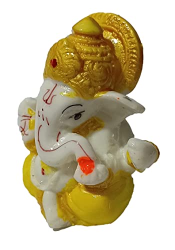 PARIJAT HANDICRAFT Resin Ganesha Idol Statue Siting and Blessing Position Resin Carved fine Figurine Decorative, Healing for Home Temple or gifiting (Golden)