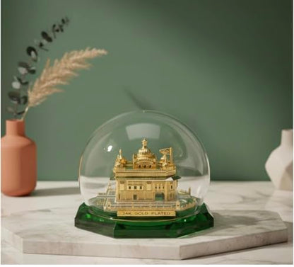 Golden Temple Amritsar Model, Sikh Religious Crystal with Golden Plate, Must for Every Religious Family, Office, and Auspicious Purpose, Gurudwara Decor (Dome Shaped, Small) - size: Dome Small