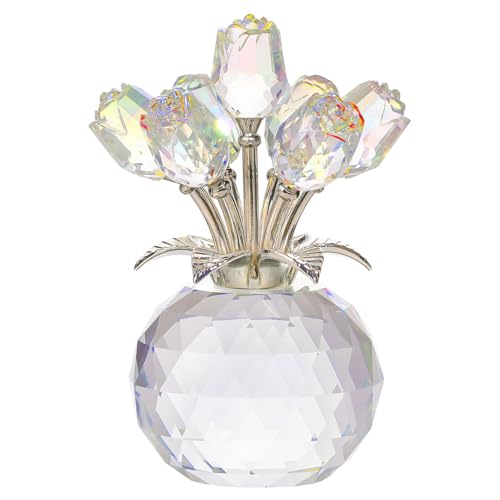 Movdyka Crystal Rose Glass Flowers with Vase Figurine Clear Home Decor - color: Clear-crystal Rose