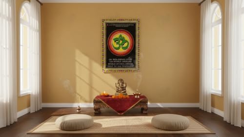 Om/Aum Cotton Batik Wall Hanging Painting Yoga : Size 43"x30" Inches - color: Aum/ Om