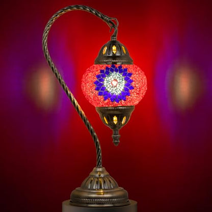 Marrakech Turkish Mosaic Lamp Stained Glass Table Lamp with Tiffany Style - color: Red