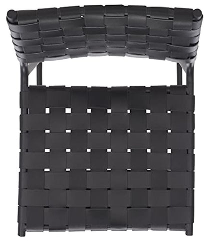 SAFAVIEH Home Collection Bahari Black Woven Leather/Black 26-inch Kitchen Island Breakfast Nook Counter Stool (Fully Assembled) - color: Black