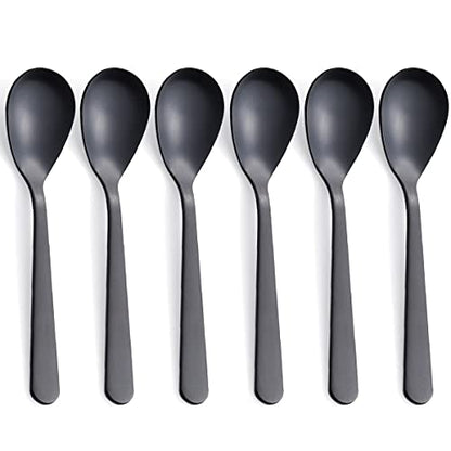 Matte Black Demitasse Espresso Coffee Spoons, Stainless Steel Satin Finish, Mini Teaspoons, Sugar Spoons, 4.7-inch, Set of 6 - color: Black