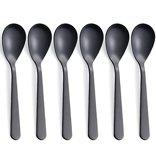 Matte Black Demitasse Espresso Coffee Spoons, Stainless Steel Satin Finish, Mini Teaspoons, Sugar Spoons, 4.7-inch, Set of 6 - color: Black