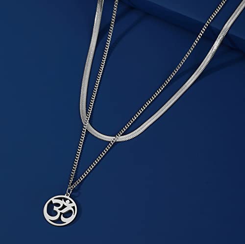 Women OM Necklace Indian Yoga Aum Om Ohm Pendant Necklace Stainless Steel Hindu Meditation Charm Sanskrit Symbol Spiritual Amulet Jewelry for Women Men - color: OM-Sliver