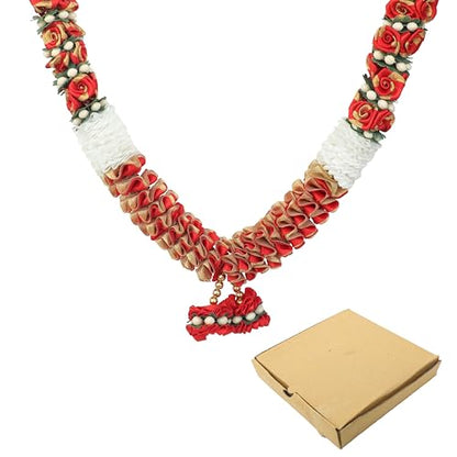 Mala Ribbon Flower Garland Mala for God Idol Pooja Sringar Ornament(20") - color: White