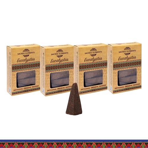 Sacred Elements Organic Incense Cones – Eucalyptus Scent (Pack of 4) | Natural Aromatherapy for Relaxation & Focus | Handcrafted, Low Smoke, Long-Lasting Fragrance for Home & Workspace