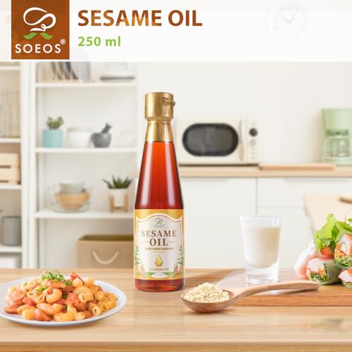 Soeos Sesame Oil, Toasted Sesame Seed Oil, 8.45 Fl Oz (250 ml), Nutty Flavor, Perfect for Asian Food, Noodles, Soup, Baking, and Stir-Fry - size: 8.45 Fl Oz (Pack of 1)