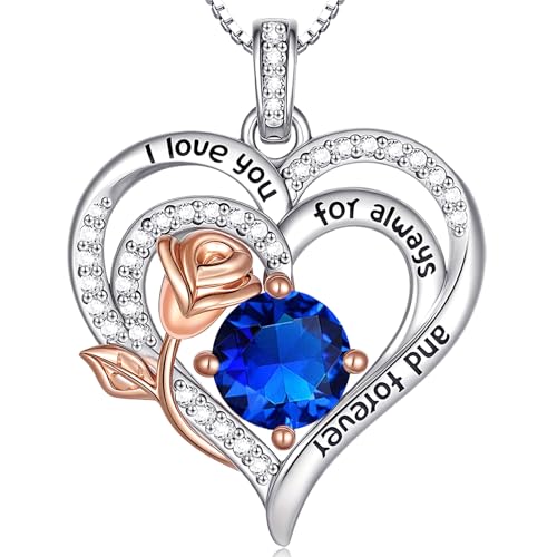 Birthstone Heart Necklaces Jewelry Gifts for Women - color: 09-Sept-Birthstone