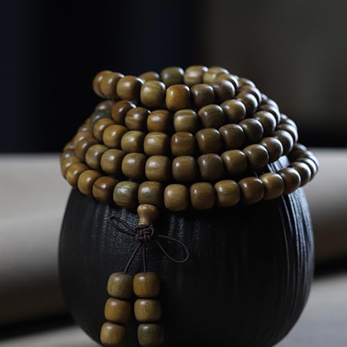 Green Sandalwood Mala Bracelet for Men 108 Beads for Meditation Mala Beads Necklace - style: 9x8mm Cylindrical Beads-32 Inches