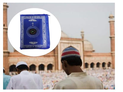 1 PiecesTravel Prayer Mat with Compass,Muslim Prayer Carpet,with Compass Pocket Sized Carry Bag,Muslim Travel Prayer Mat and Attached Compass,Islamic Prayer Rug,Blue