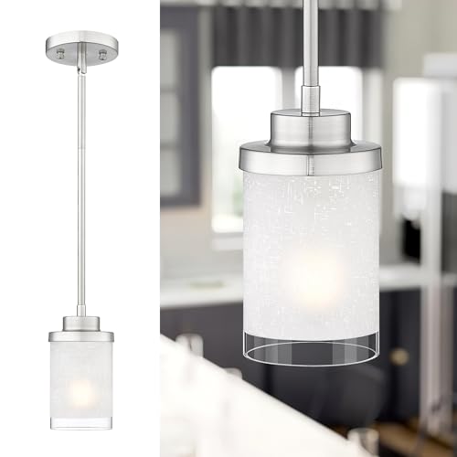 TENGXIN Brushed Nickel Pendant Lights Kitchen Island, Frosted Glass Shade - color: Brushed Nickel, Linen Frosted Glass, size: 4"