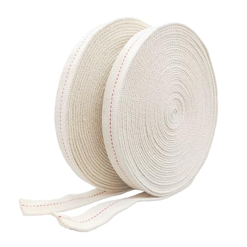 1" Inch Lamp Wick or Lantern Wick -Flat Cotton Oil Wicks for Hurricane Lamp or Kerosene Based Lanterns and Candle Burners，Red Stitch 13ft/ 2 Rolls - size: 1" -13feet(4m)