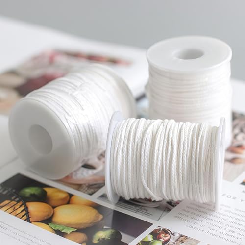 1 Roll 200Feet(61M) Organic Cotton DIY Natural Candle Braided Wicks Twine String Spools Rope for Candle DIY and Candle Making