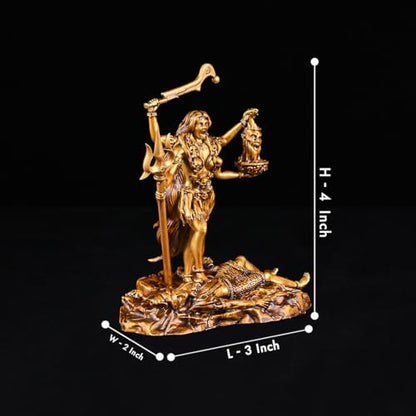 Artarium Kali MATA Statue 4 Inch Antique Gold Finish, Kali Maa Idol, Hindu Goddess Murti for Car Dashboard, Home Temple, Pooja Mandir, Office Desk, Meditation Altar & Spiritual Gift - color: Kali Mata Antique